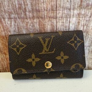 Louis Vuitton Monogram Canvas Compact Key Card Case in Brown with Gold Accent